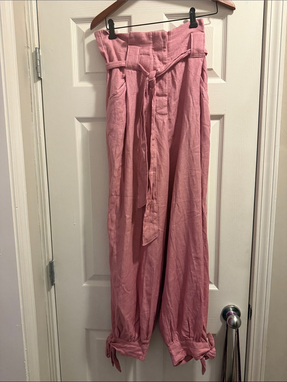 Free People Pink Paperbag Waist Tie Hiram style Pants NWOT